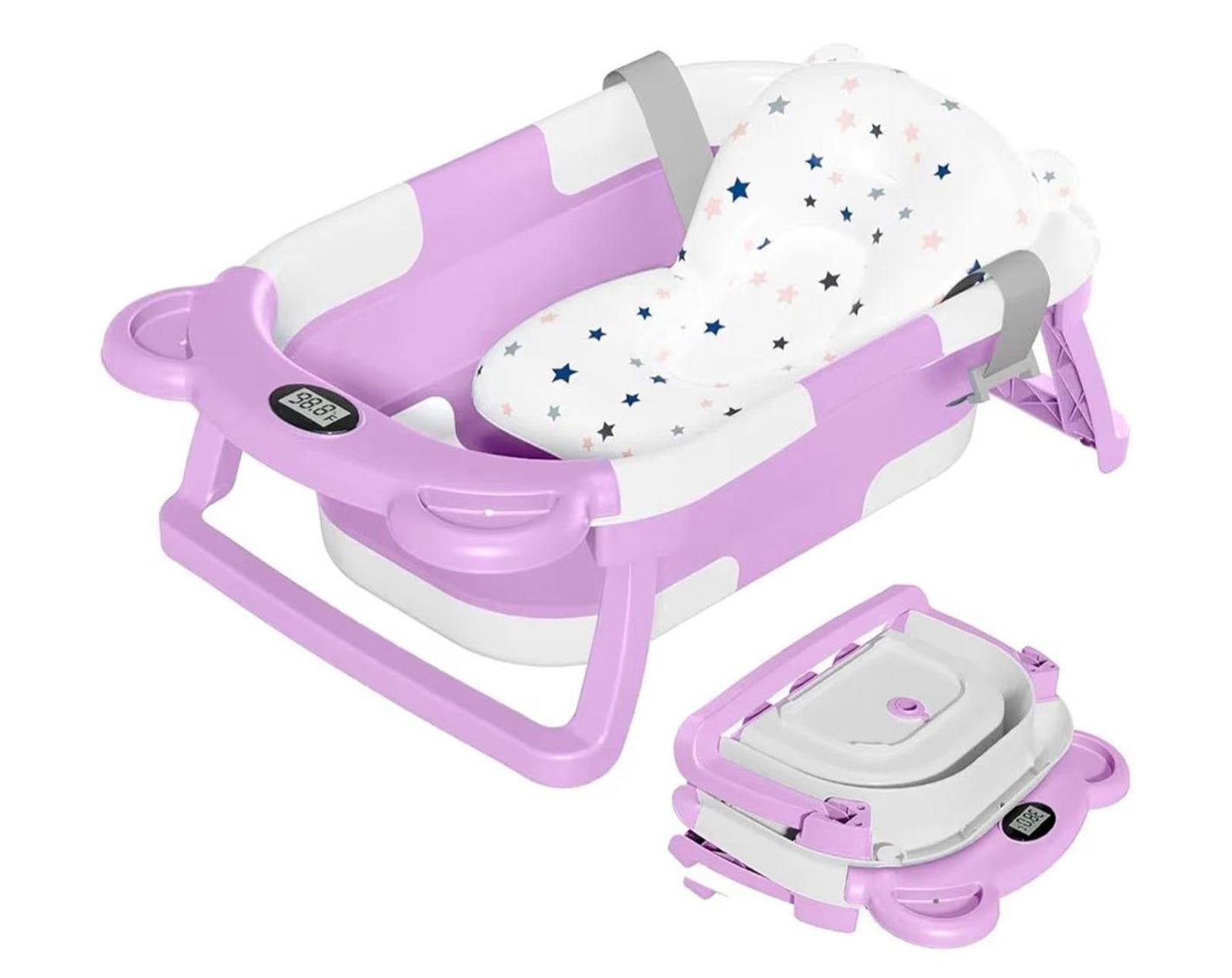 TPN Collapsible Baby Bathtub with Soft Cushion and Real-Time Thermometer, Portab