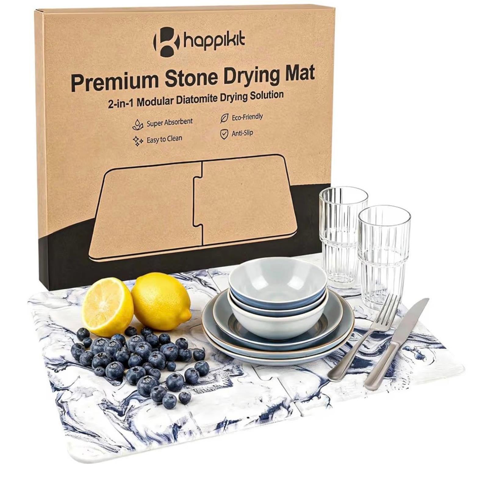 Stone Dish Drying Mat for Kitchen Counter, Large 24" x 16" Ql Countertop Mat