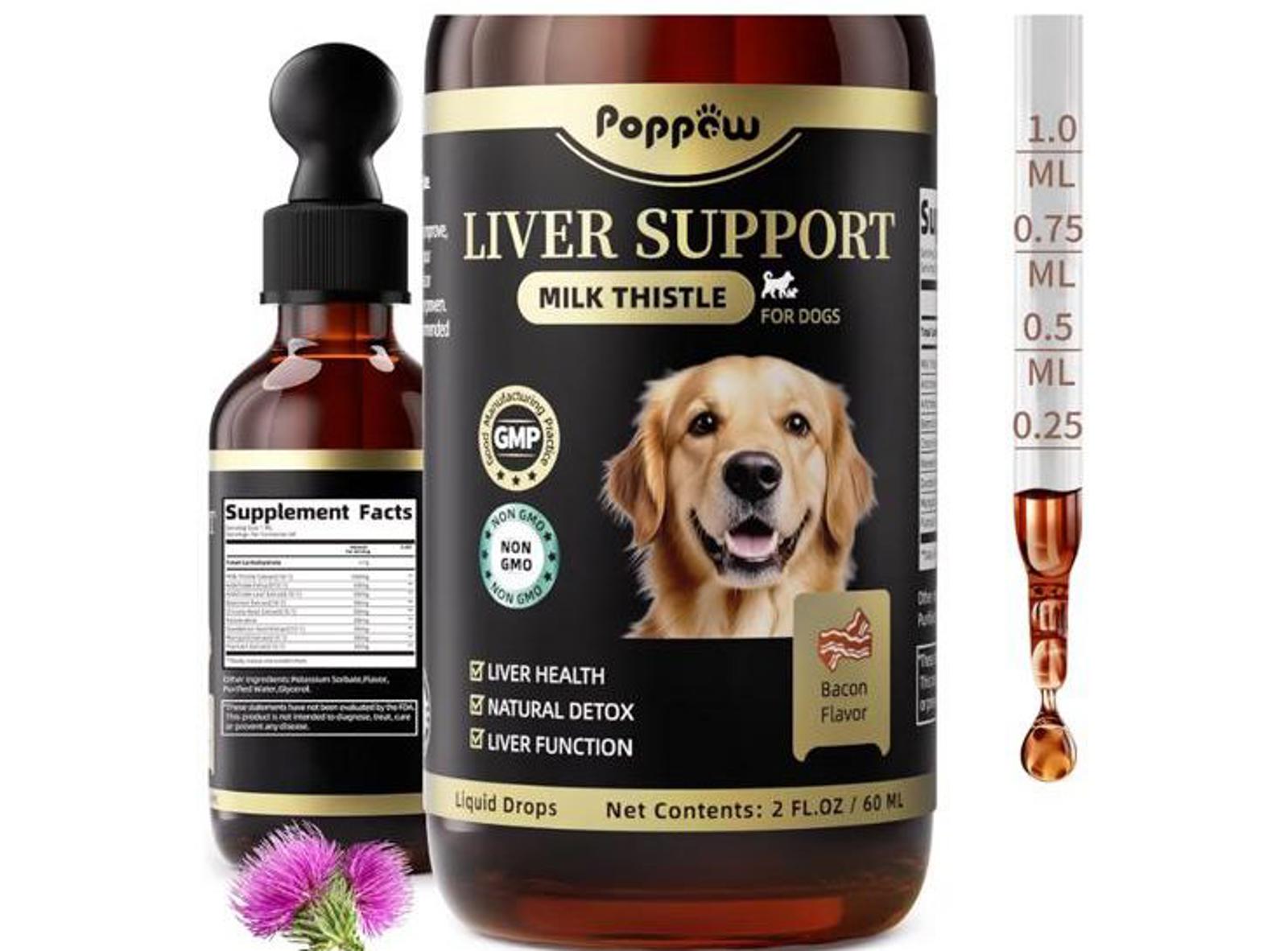 Poppaw Milk Thistle Liver Support Drops for Dogs - 1.9-in-1e, Resveratro