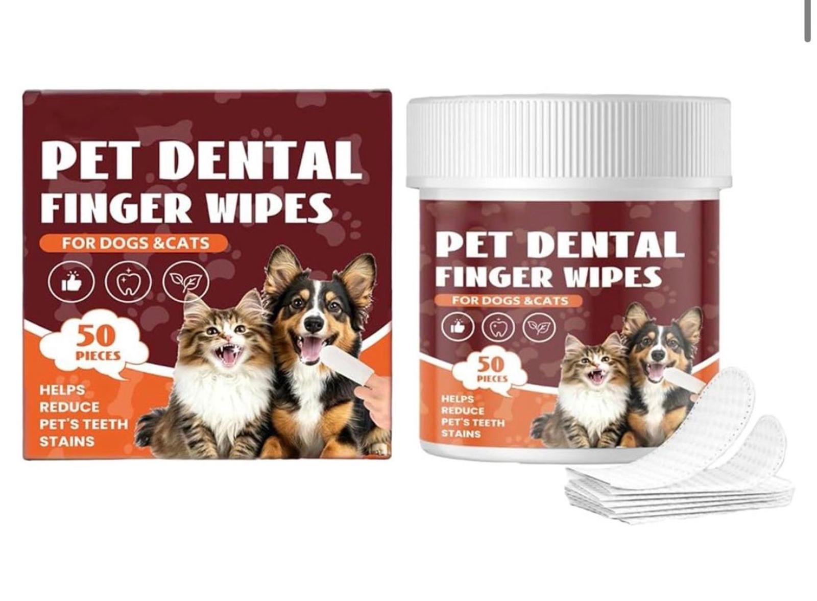 Pet Dental Finger Wipes for Dogs & Cats - 50 Pieces