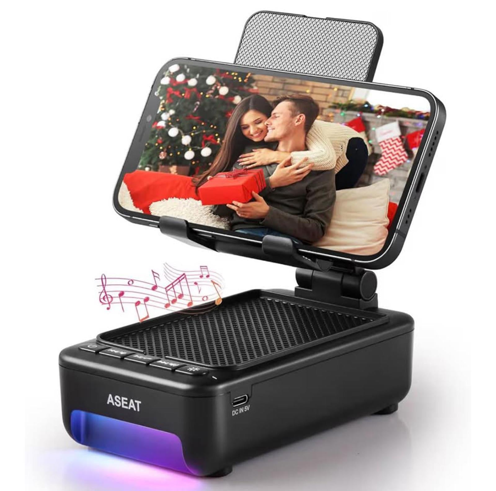 Gifts for Men Him, Cell Phone Stand with Bluetooth Speaker&Led Color Black