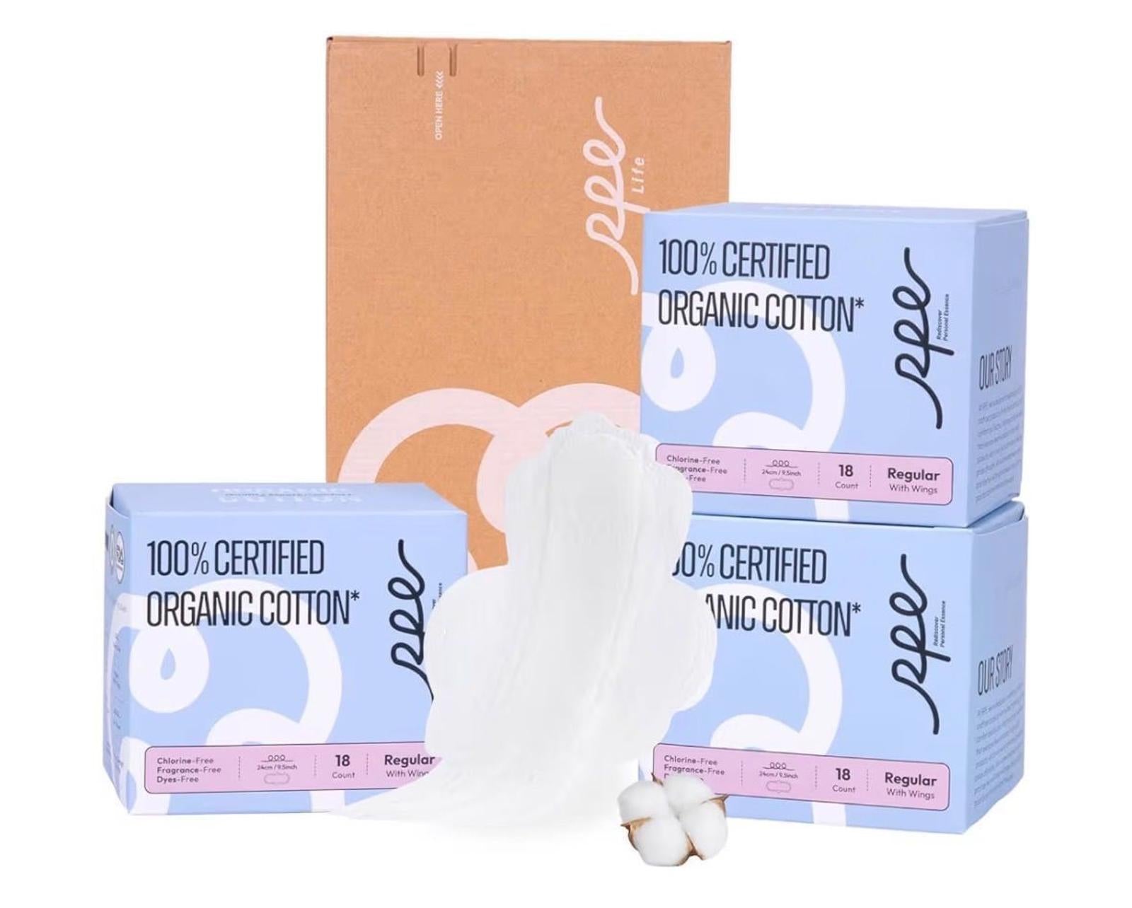 100% Organic Pads for Women 54ct, Ultra Thin Unscented Feminine Period-Pads wi