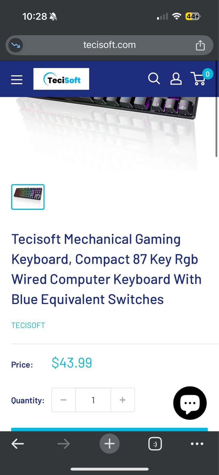 Tecisoft Mechanical Gaming Keyboard, Compact 87 Key Rgb Wired Computer Keyboard With Blue Equivalent