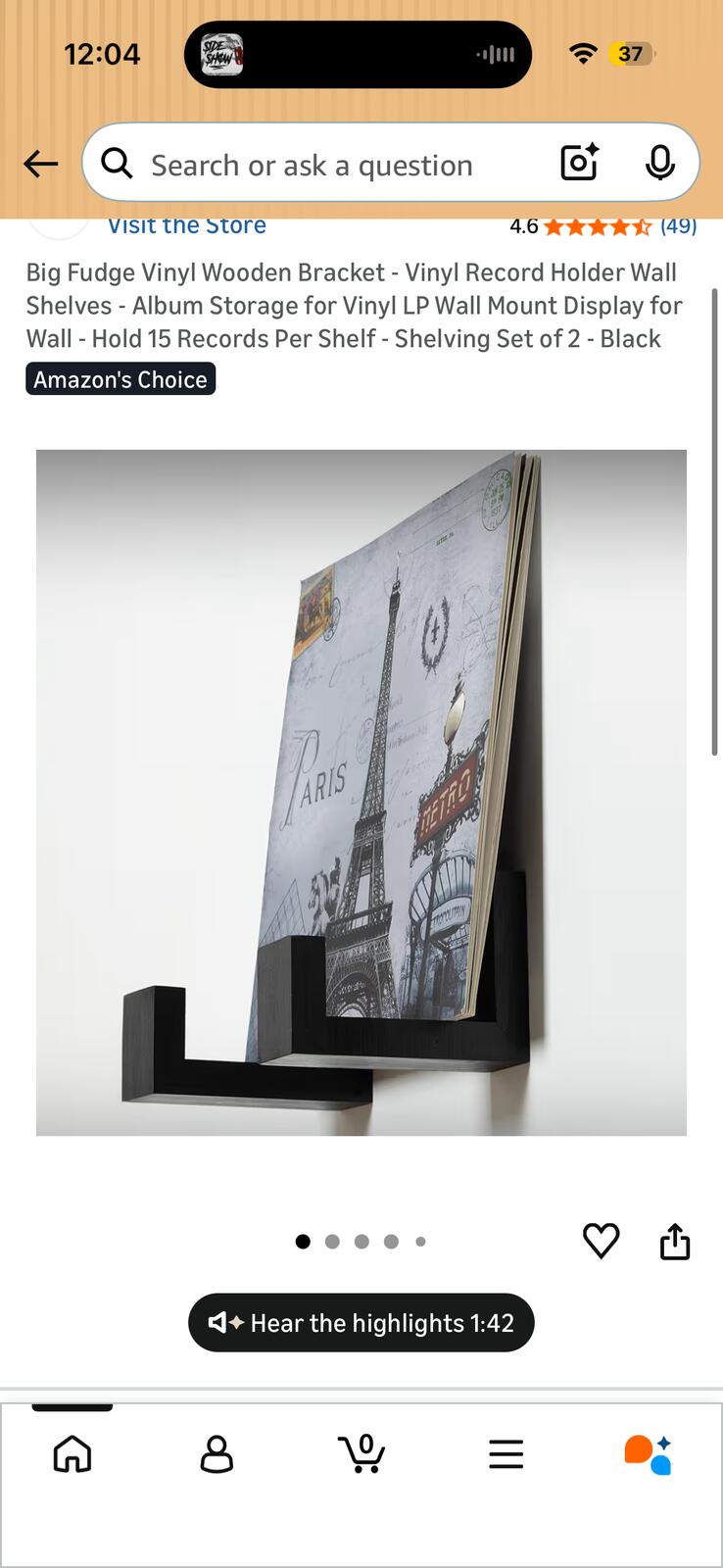 Big Fudge Wooden Bracket Vinyl Record Holder Wall Shelves - Album Storage for