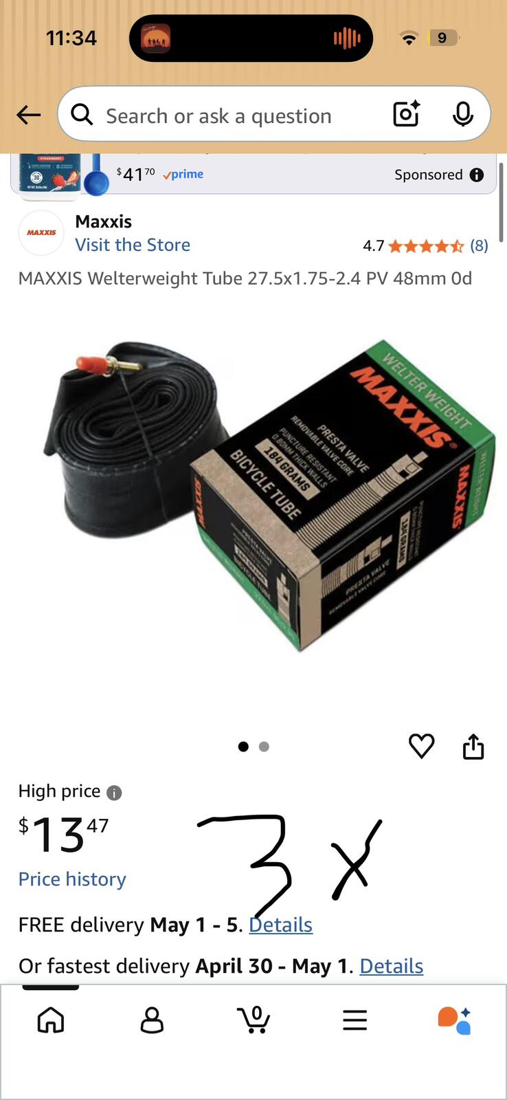 Maxxis Welterweight Bicycle Tube 27.5x1.75-2.4 PV 48mm