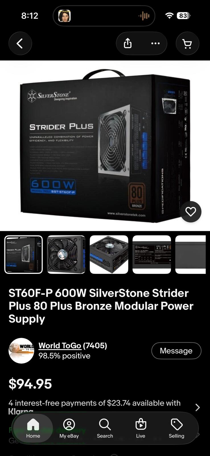 SilverStone Strider Plus 600W 80 Plus Bronze Modular Power Supply