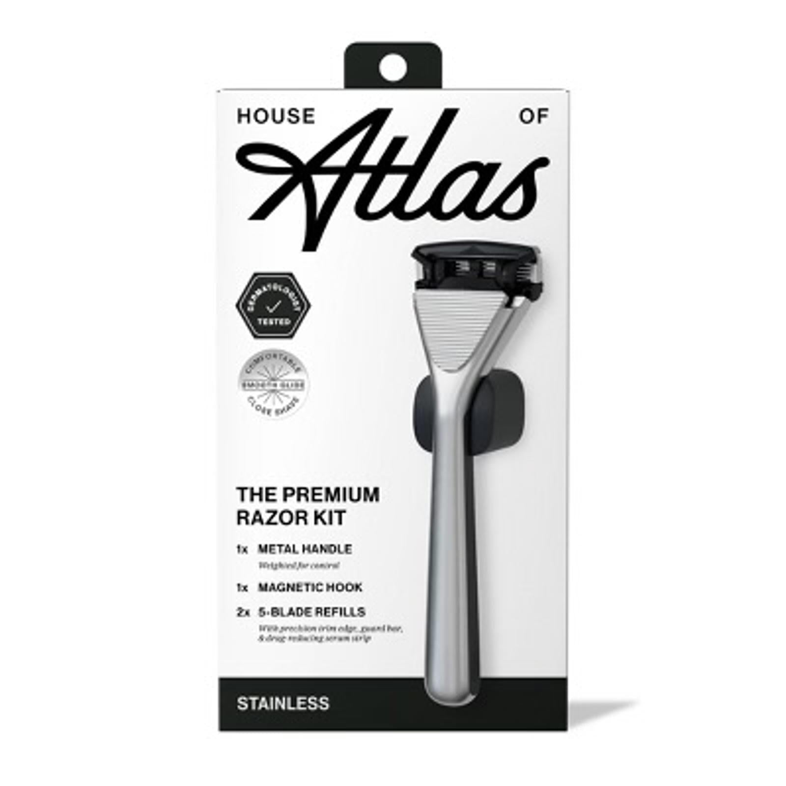 House of Atlas The Premium Razor Kit Stainless Steel Handle with 5-Blade Refills
