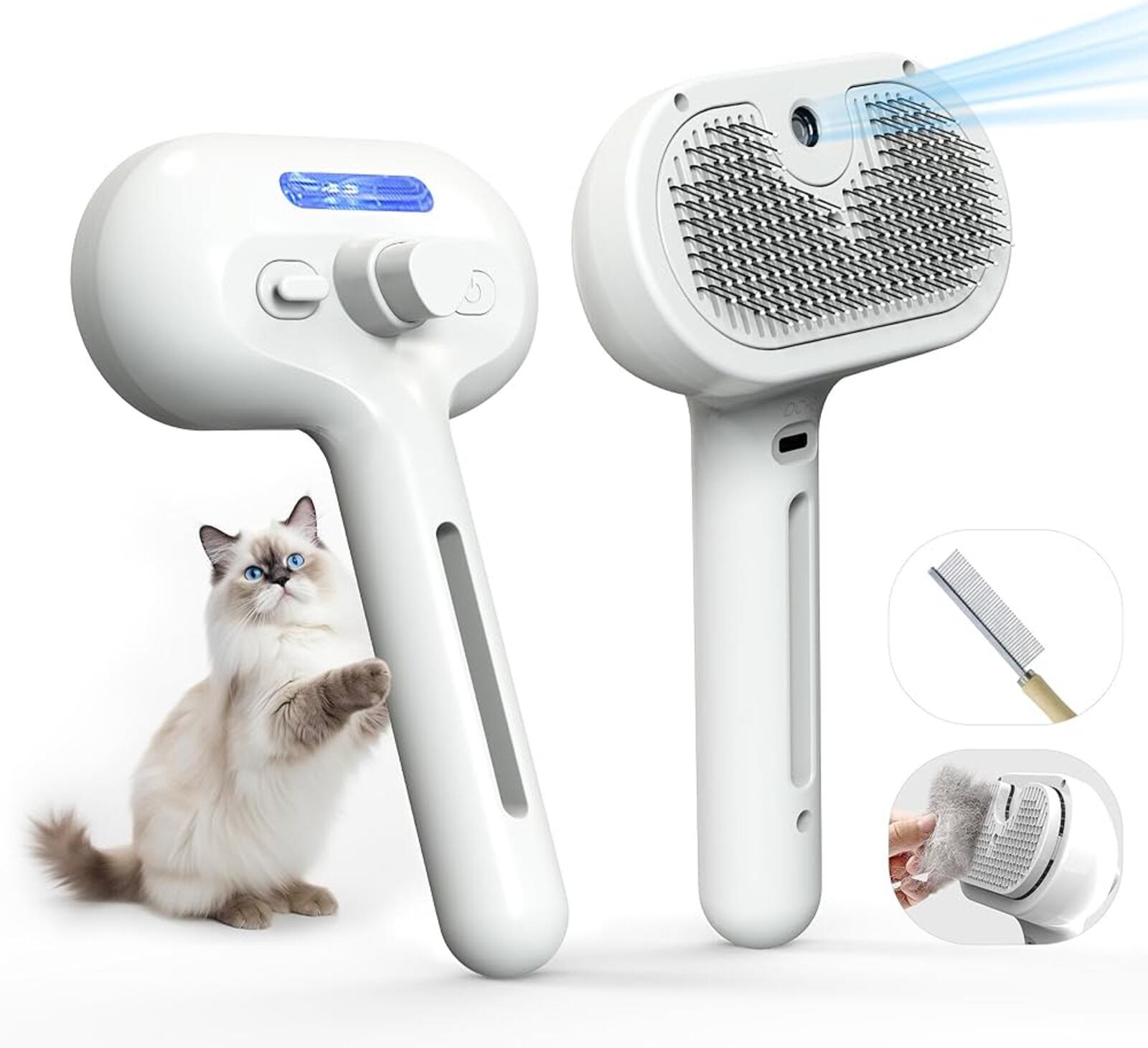 Electric Pet Grooming Brush with Self-Cleaning and LED Light