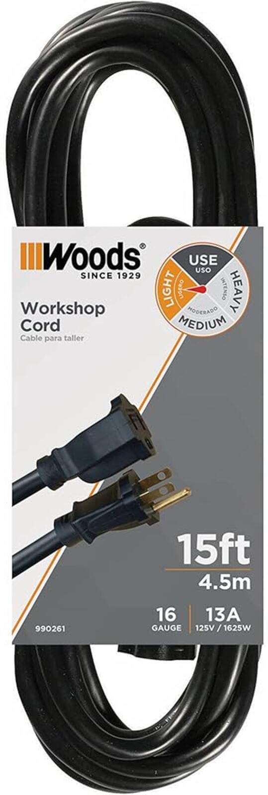 Woods 15ft 16 Gauge Workshop Extension Cord