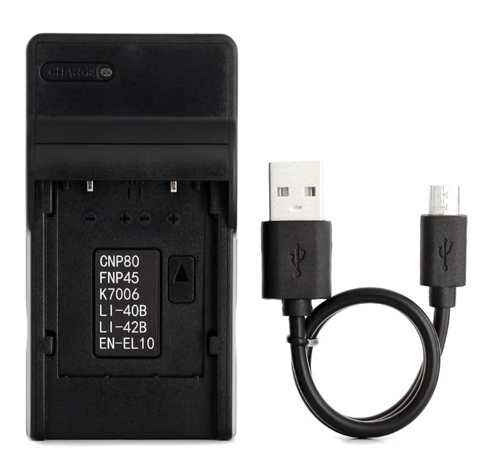 Battery Charger with USB Cable for Camera Batteries