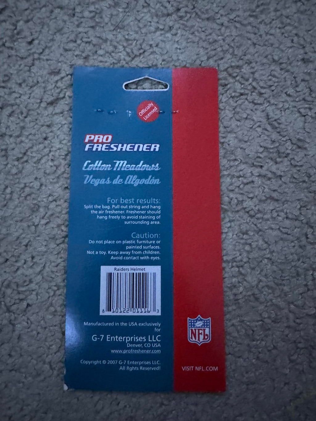 NFL Oakland Raiders Pro Freshener Cotton Meadows Air Freshener