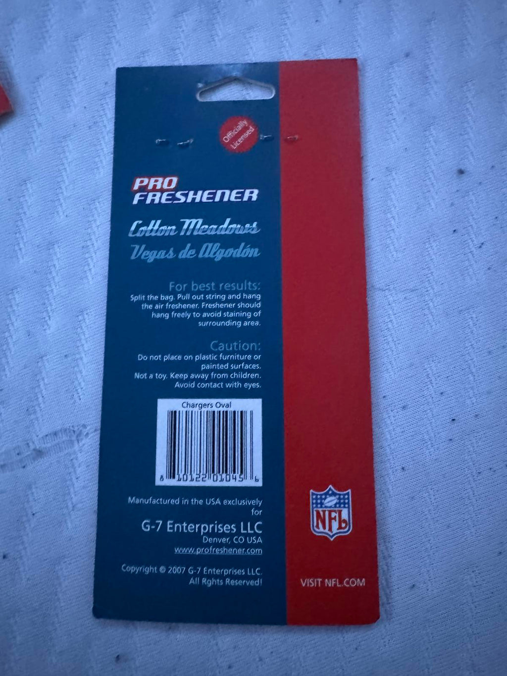 NFL San Diego Chargers Oval Pro Freshener Cotton Meadows Air Freshener