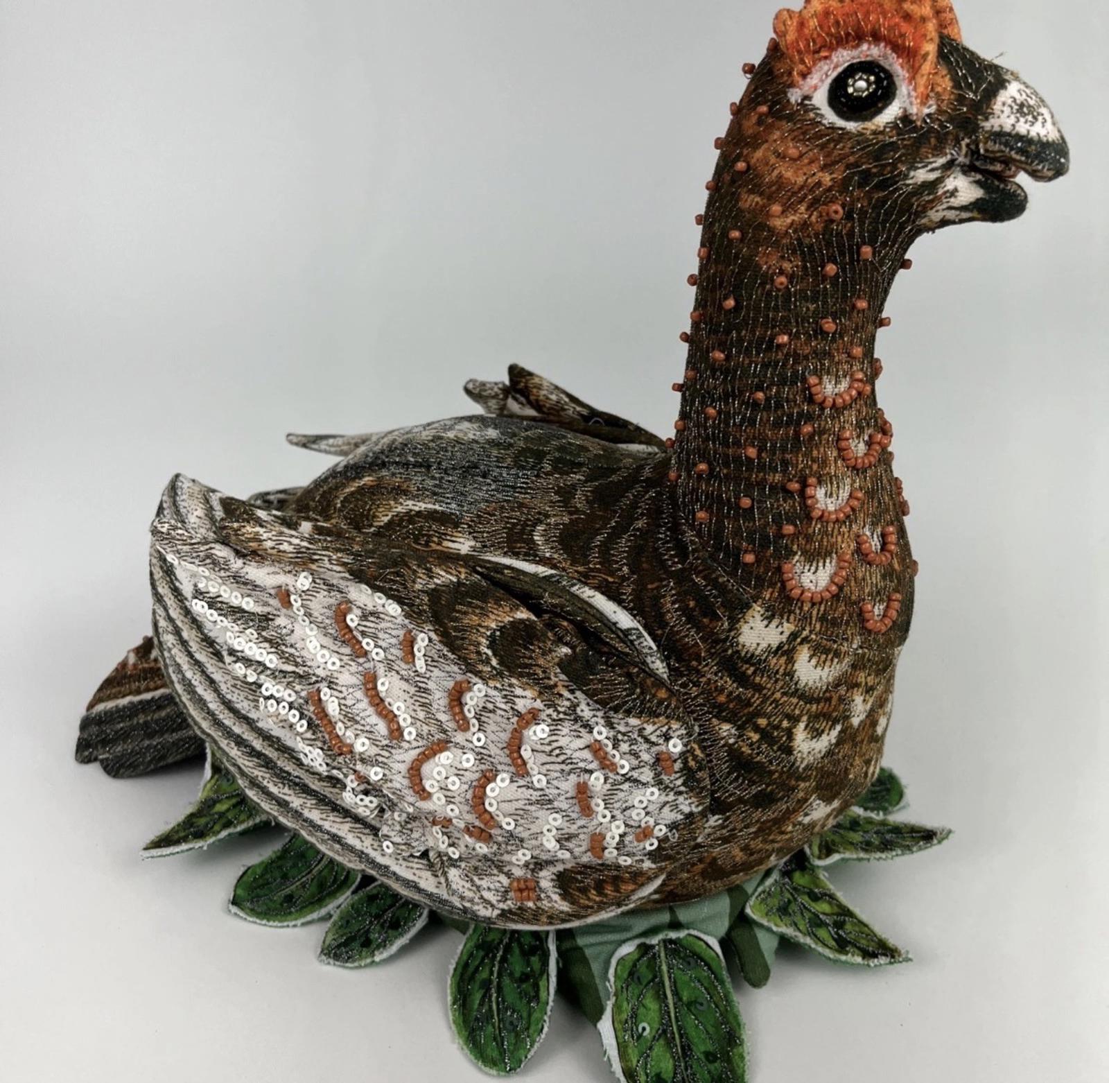 Decorative Fabric Bird Figurine with Leaf Base