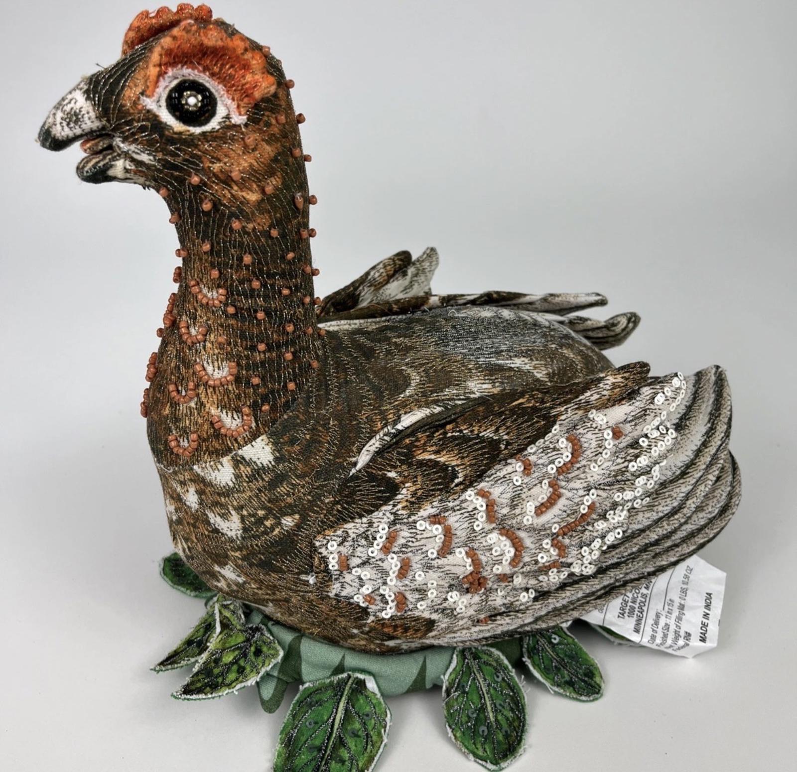 Decorative Fabric Bird Figurine with Leaf Base