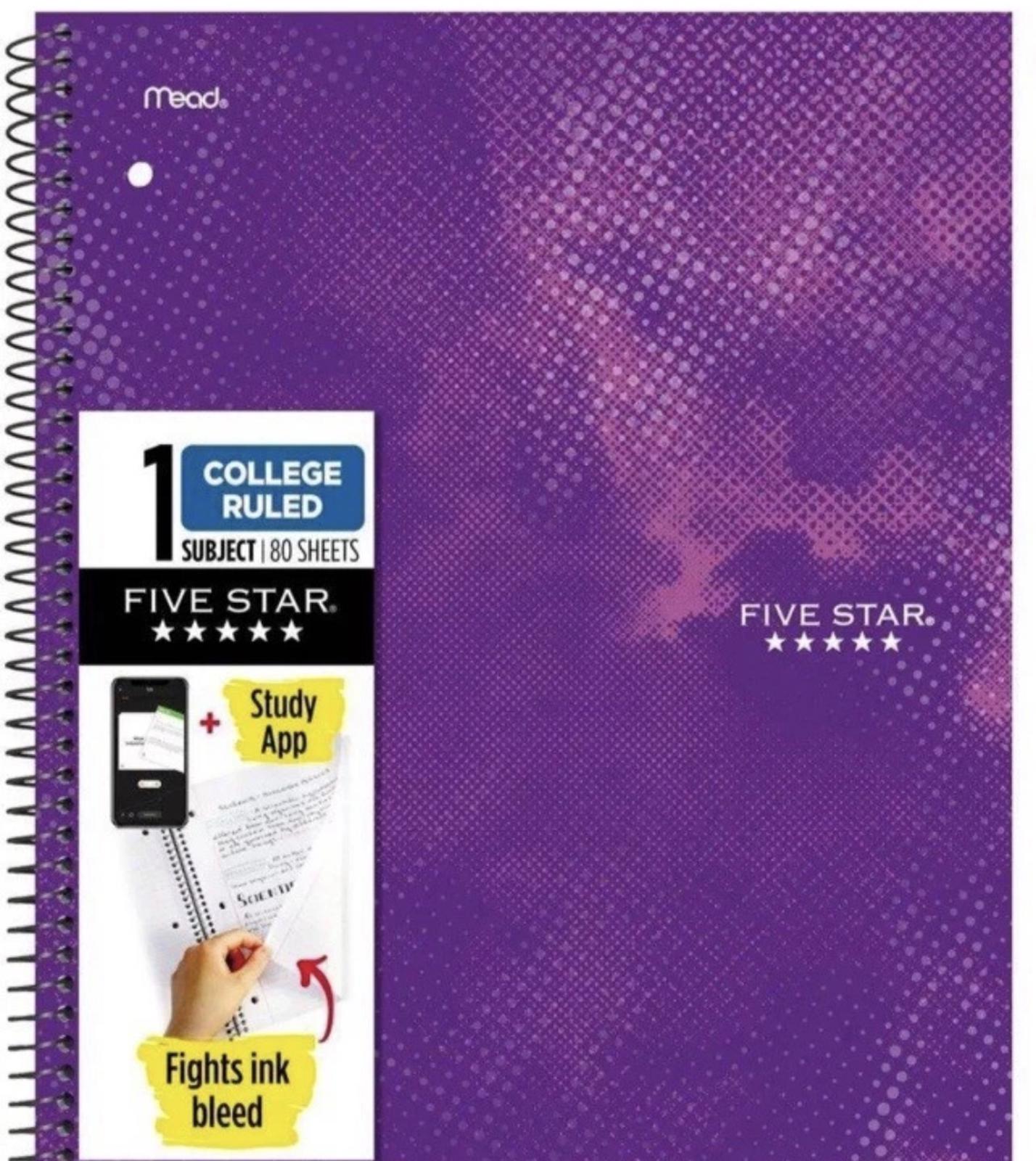 3 pack Five Star College Ruled 1-Subject Spiral Notebook, 80 Sheets, Purple