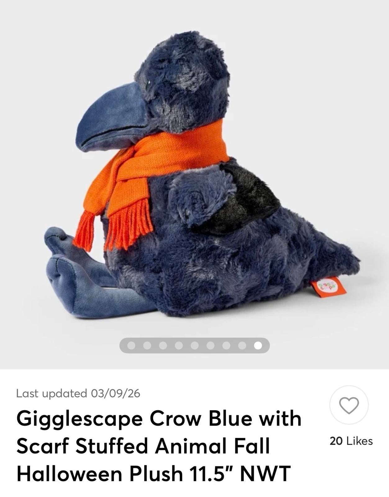 Gigglescape Crow Blue with Scarf Stuffed Animal Fall Halloween Plush 11.5” NWT