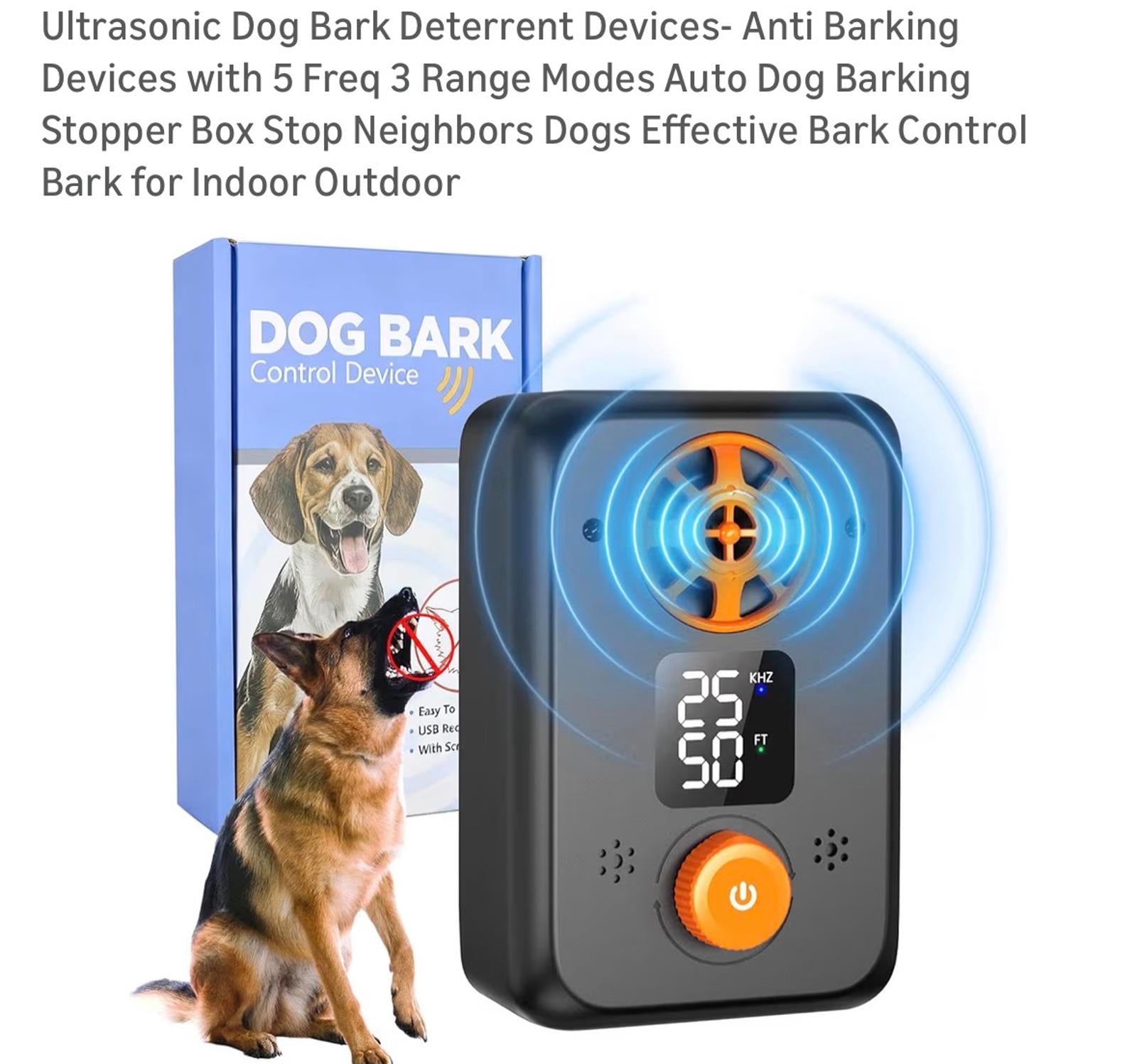Ultrasonic Dog Bark Deterrent Device with 5 Frequency and 3 Range Modes