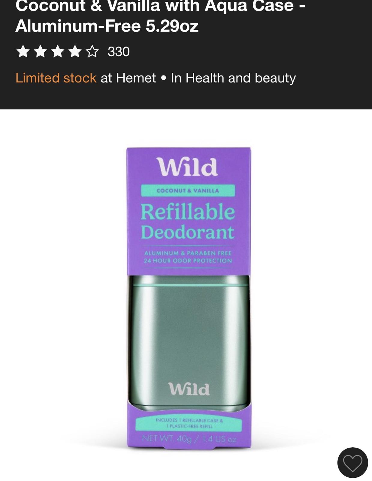 Wild Coconut & Vanilla Refillable Deodorant with Aqua Aluminum-Free Case 5.29oz