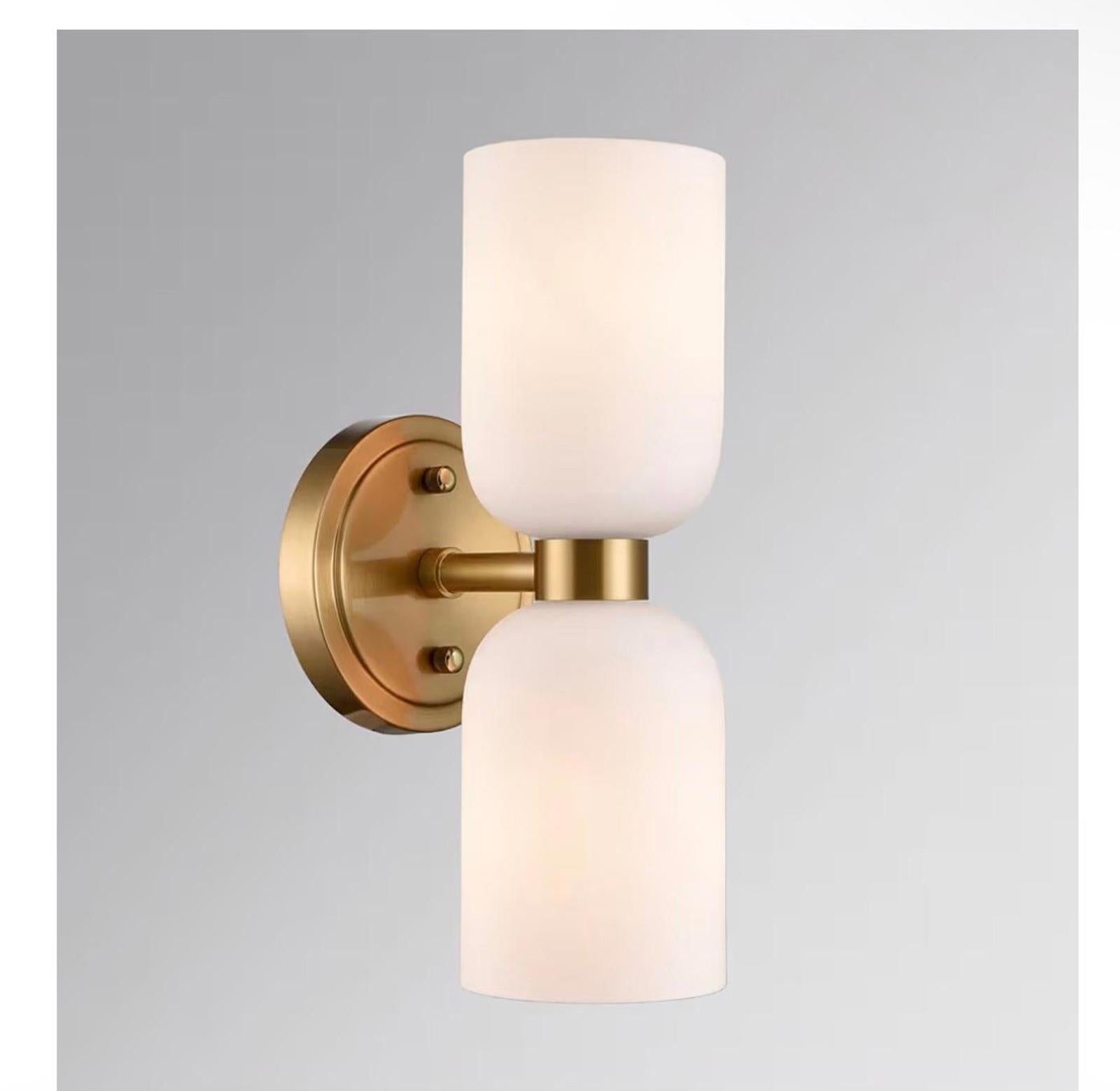 CLAXY Gold Wall Sconce Modern Bathroom Vanity Light with Milky White Glass 2-Lig