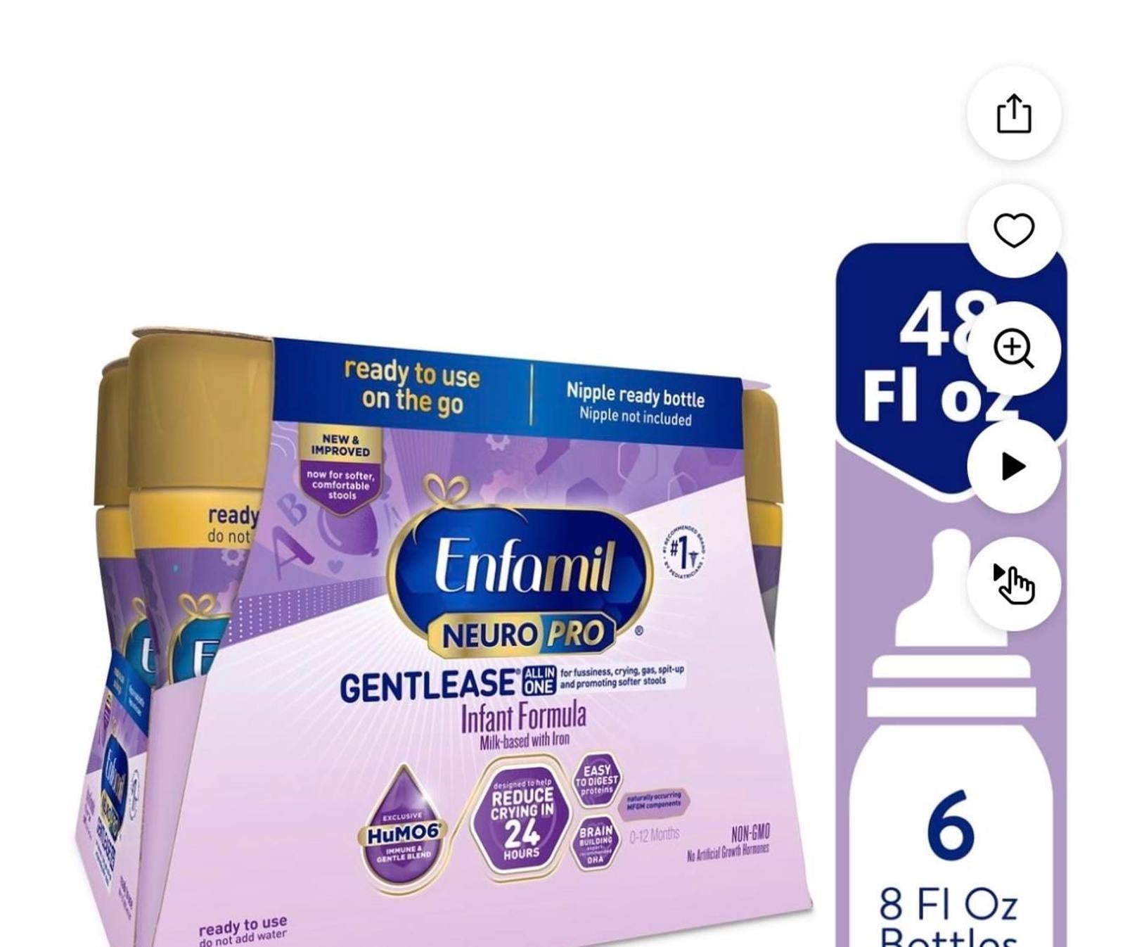 Enfamil NeuroPro Gentlease Ready-to-Feed Infant Formula, 8 fl oz Bottles, 6 Cou