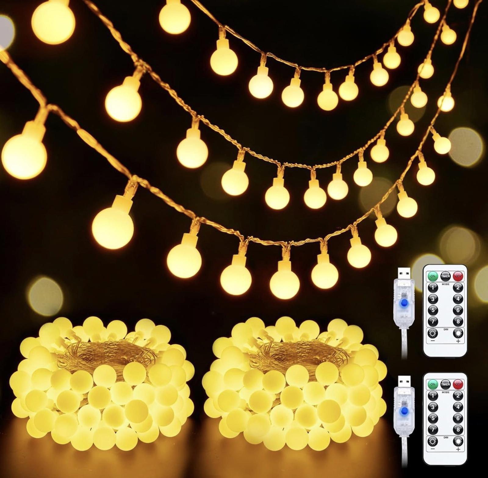 2 Pack USB Globe String Lights for Bedroom, 32.8 Feet 100 LED USB Fairy Lights w