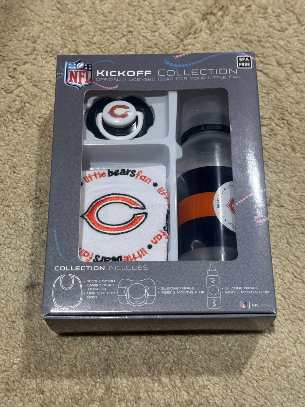 NFL Chicago Bears - 3pc Gift Set (Bottle, Bib & Pacifier) NEW