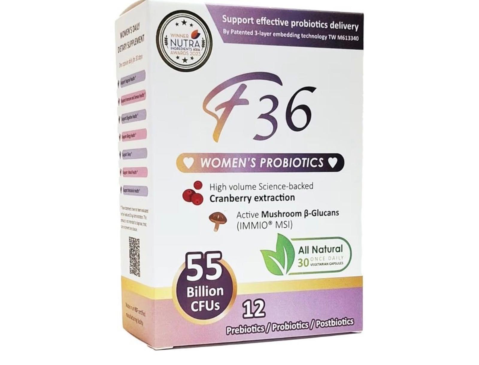 F36 Probiotics Prebiotics for Women 55 Billion CFU, Mushroom Cranberry *09/2026*