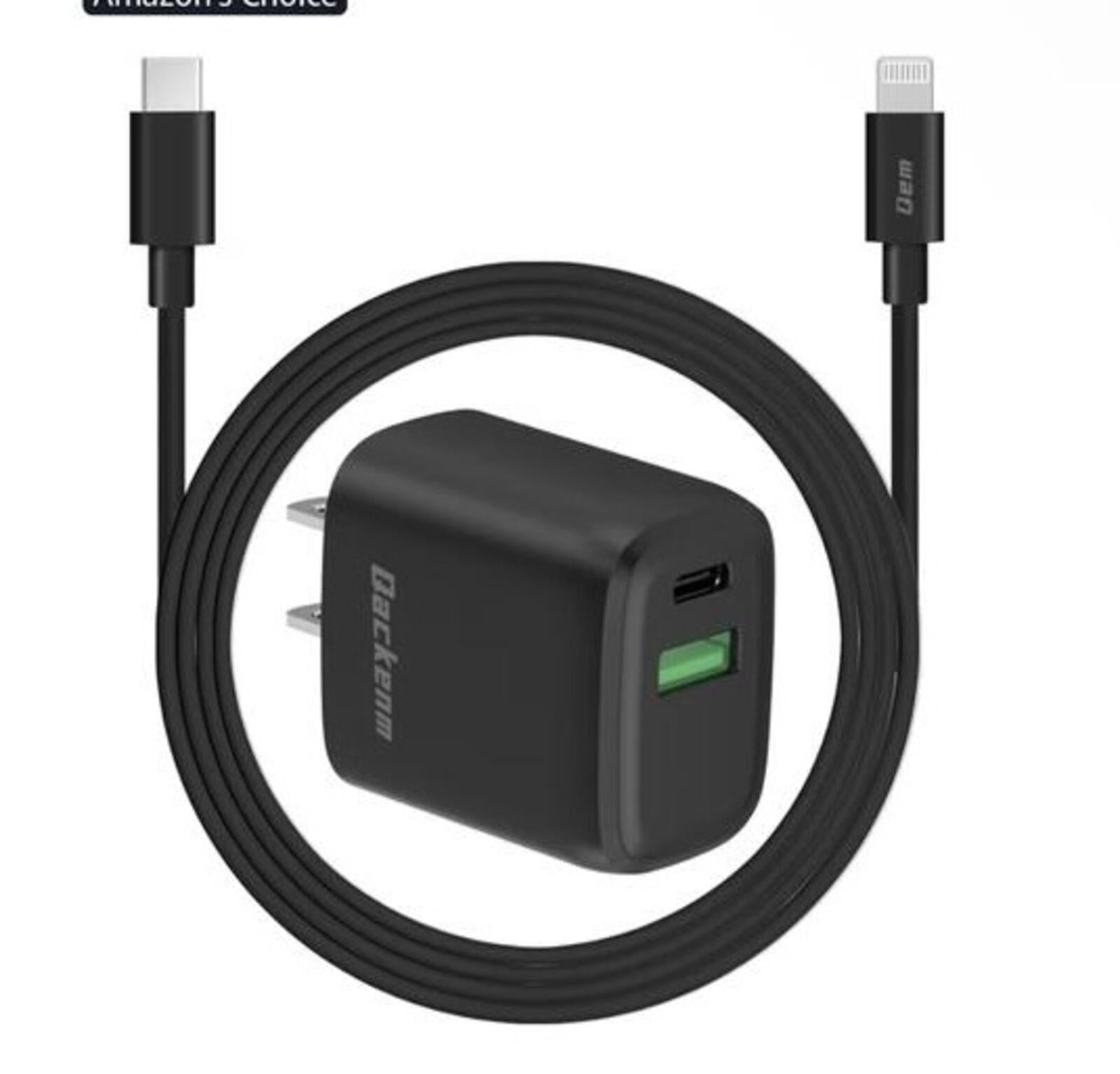Quickem 20W USB-C Dual Port Charger Block with SFT USB C to Lightning Cable for