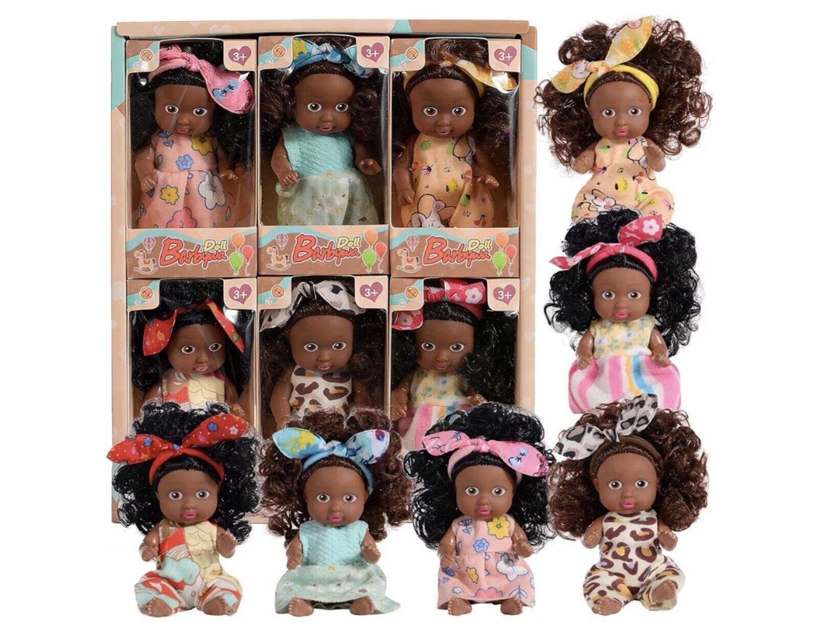 Adorable 6 Pack African Girl Dolls - Posable 4-Inch African American Dolls