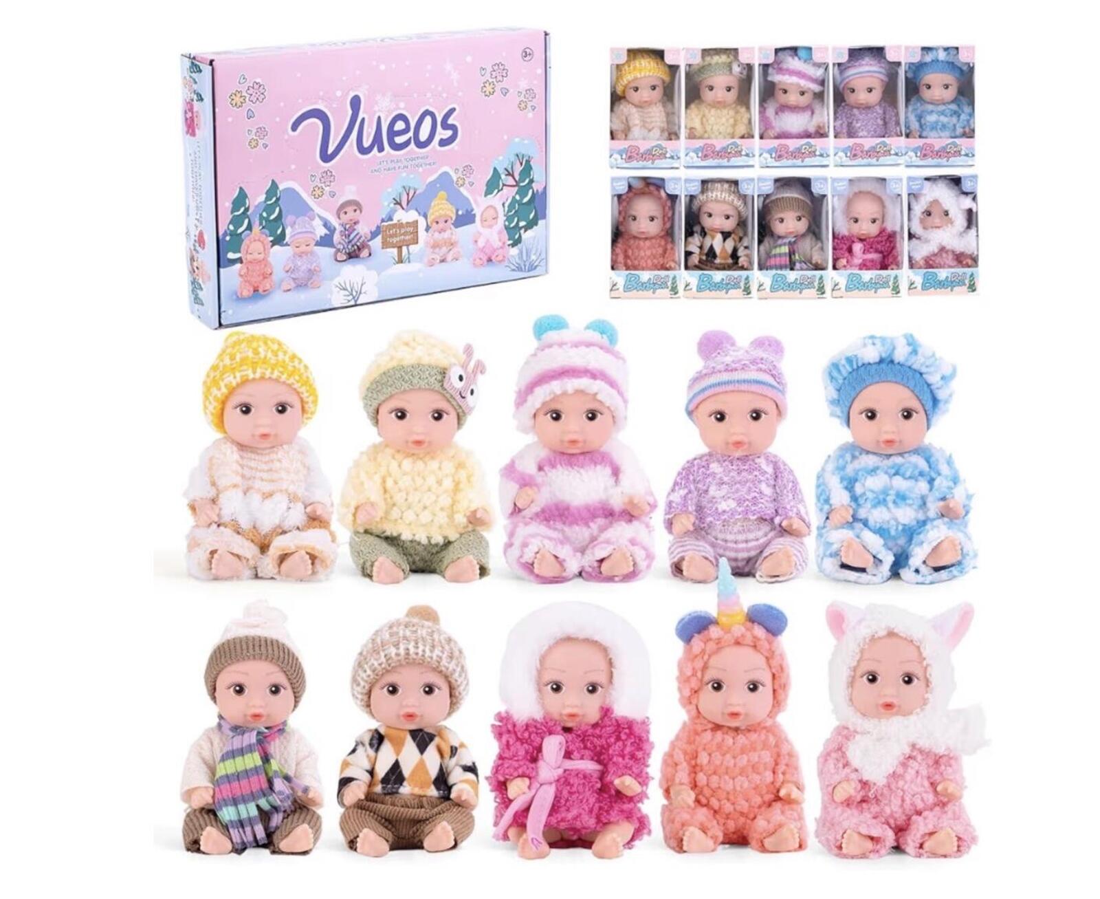 10pcs Set 4 Inch Reborn Baby Dolls - Open Eyes Realistic Baby Doll Toys for Kids