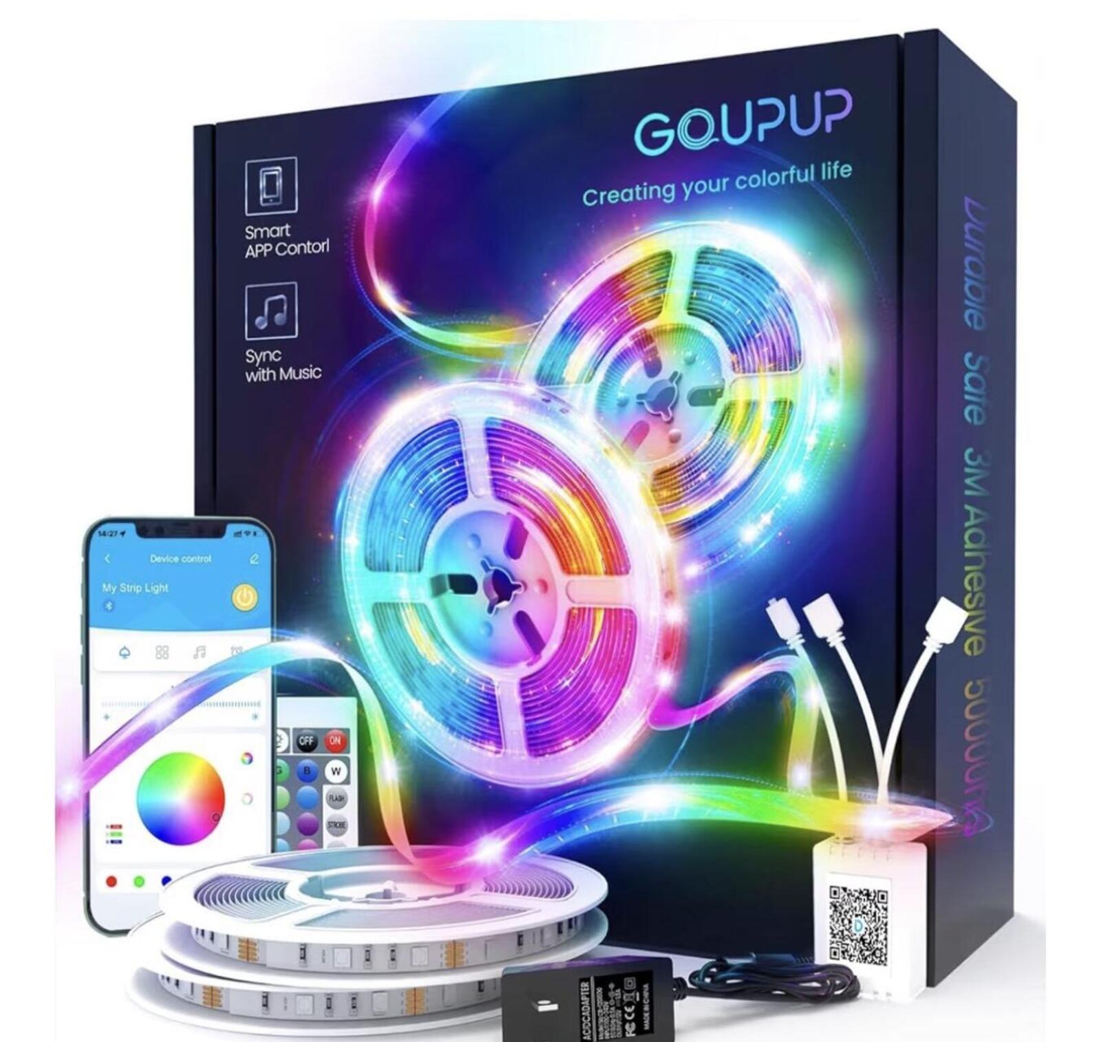 GUPUP 30 ft LED Strip Lights with Remote - RGB Color Changing Rope Lighting for