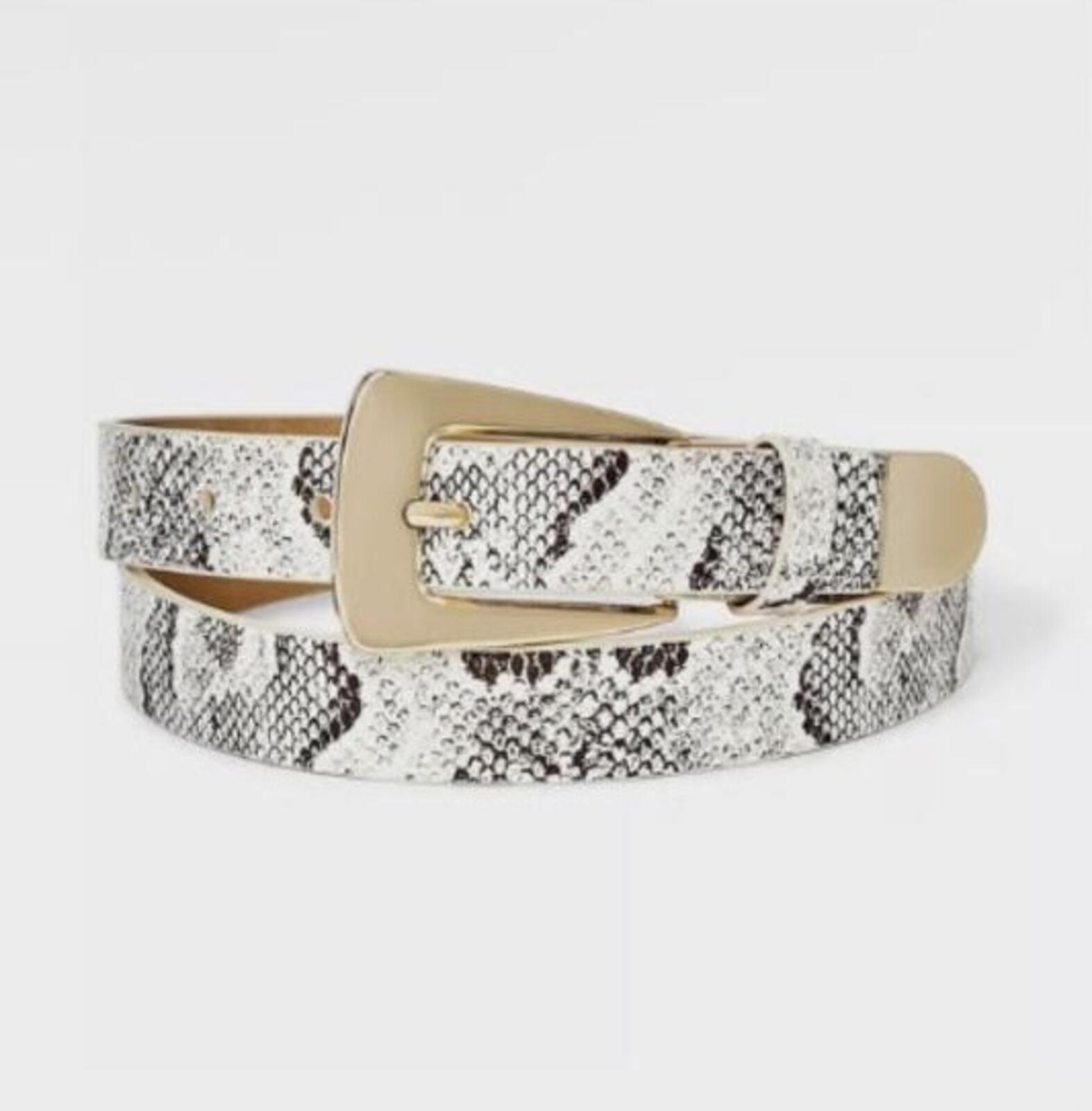 Elongated Buckle with Harness Belt - Gold/Cream/Black M