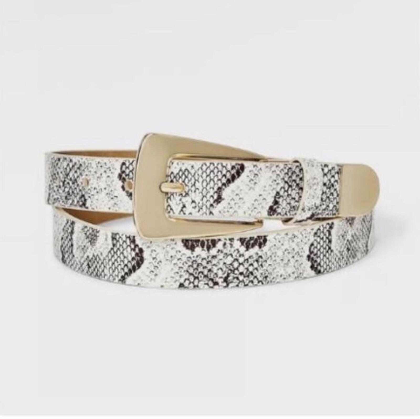Elongated Buckle with Harness Belt - Gold/Cream/Black XL
