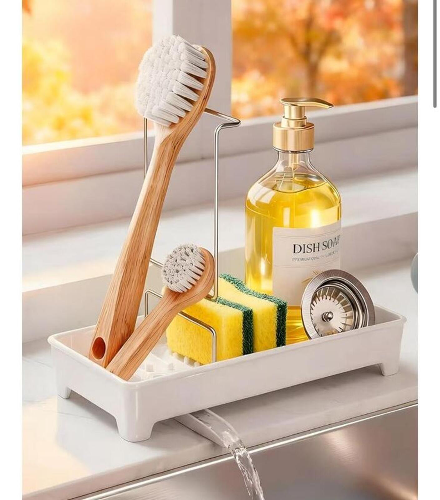 Plastic Sink Caddy, Rustproof Sponge Holder for Kitchen Sink with 304 Stainles