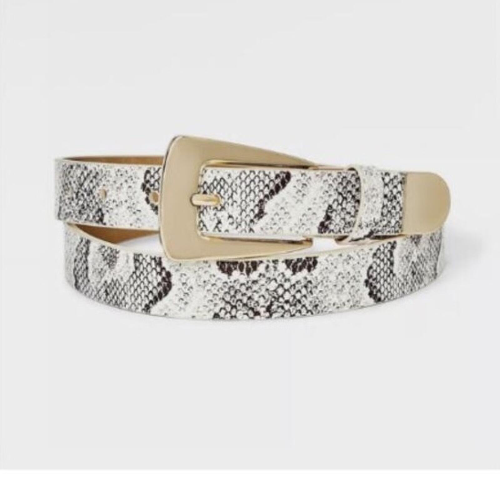 Elongated Buckle with Harness Belt - Gold/Cream/Black S