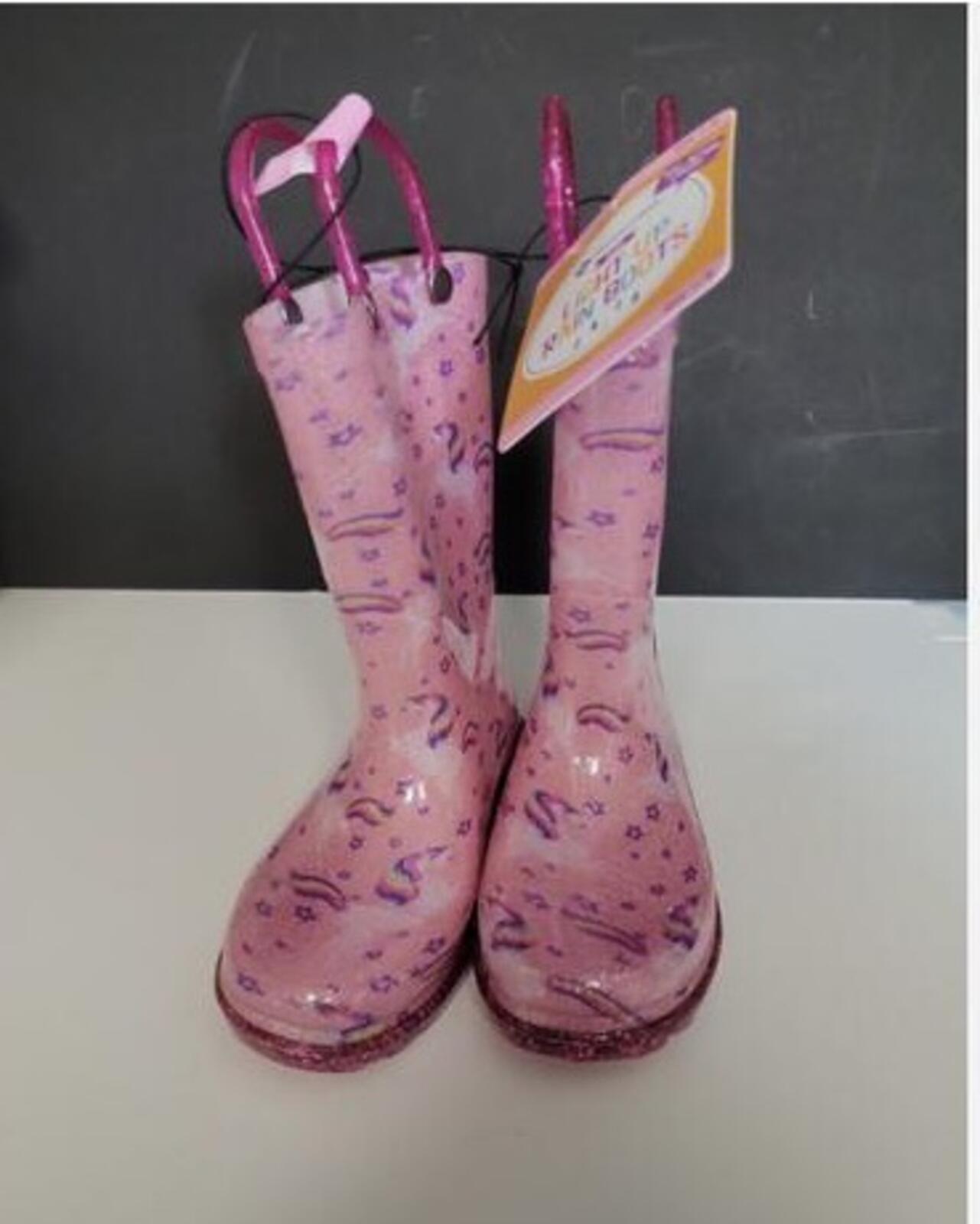 Members Mark Girls Light Up Heel Unicorn Fabric Lined Rain Boots Size 7/8