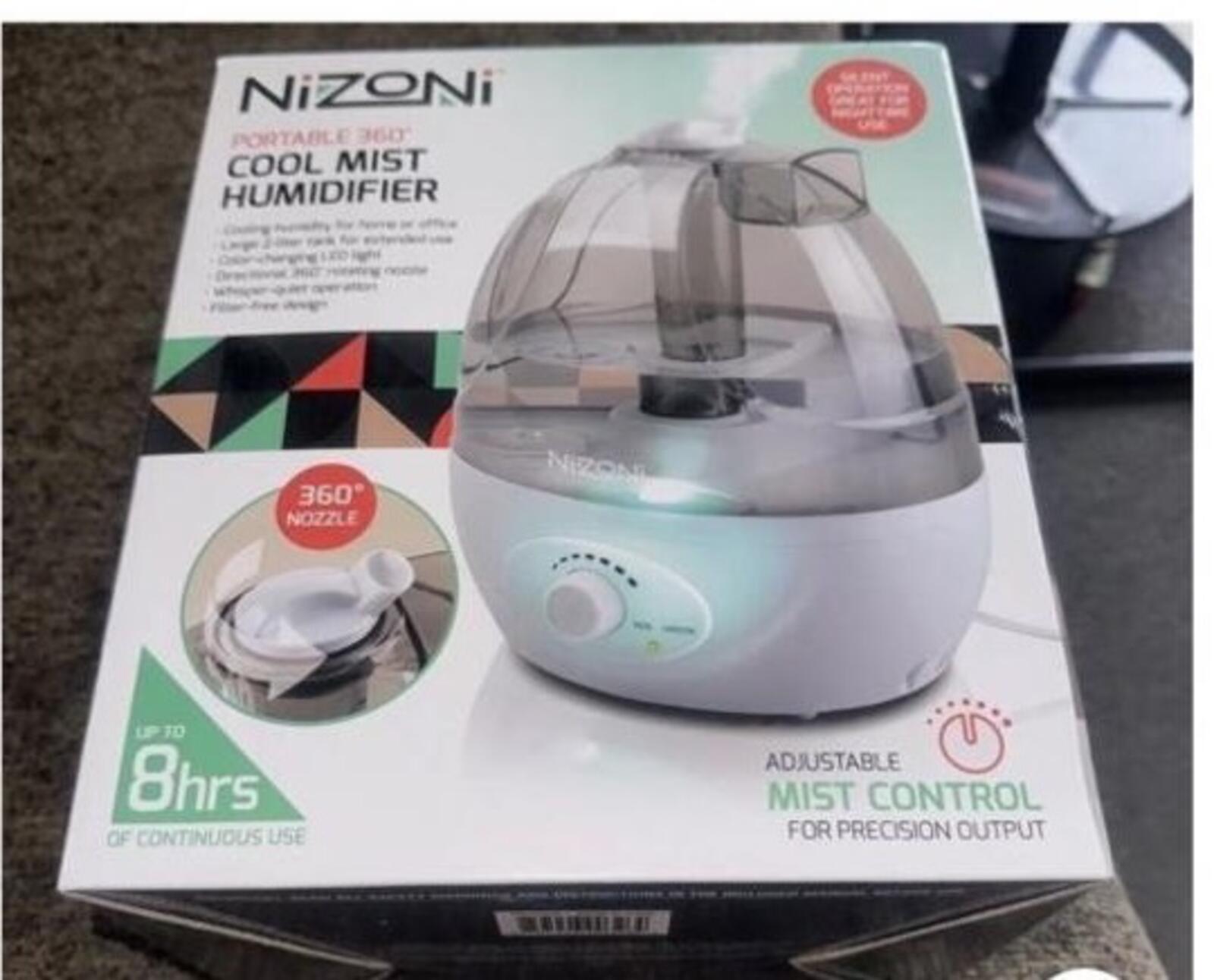 Nizoni Portable 360 Nozzle Degree Cool Mist Humidifier - NEW, Up To 8 Hrs, 2Lt