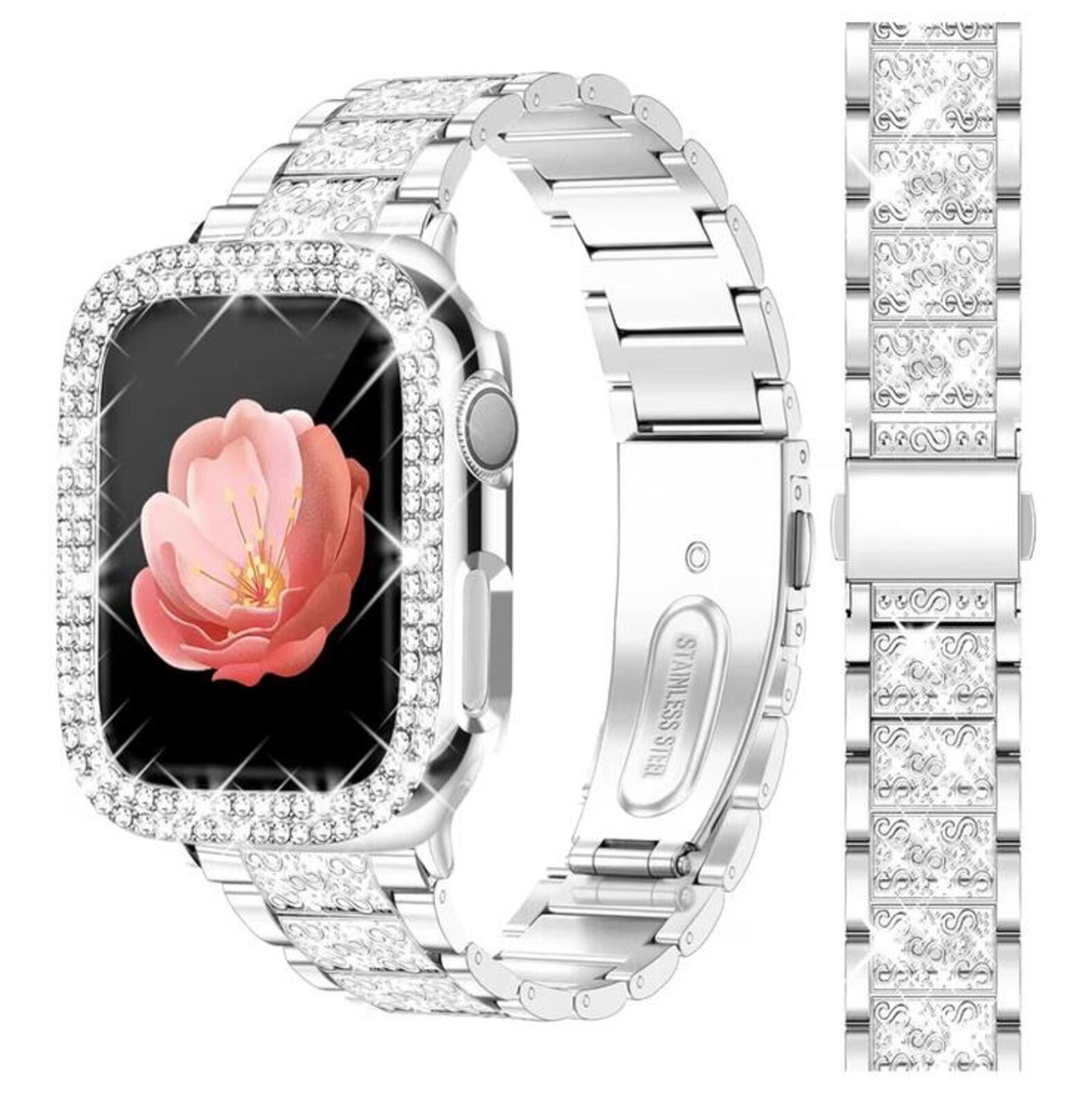 Newlibery Bling Watch Bands with Bling Case for Women Compatible with Apple