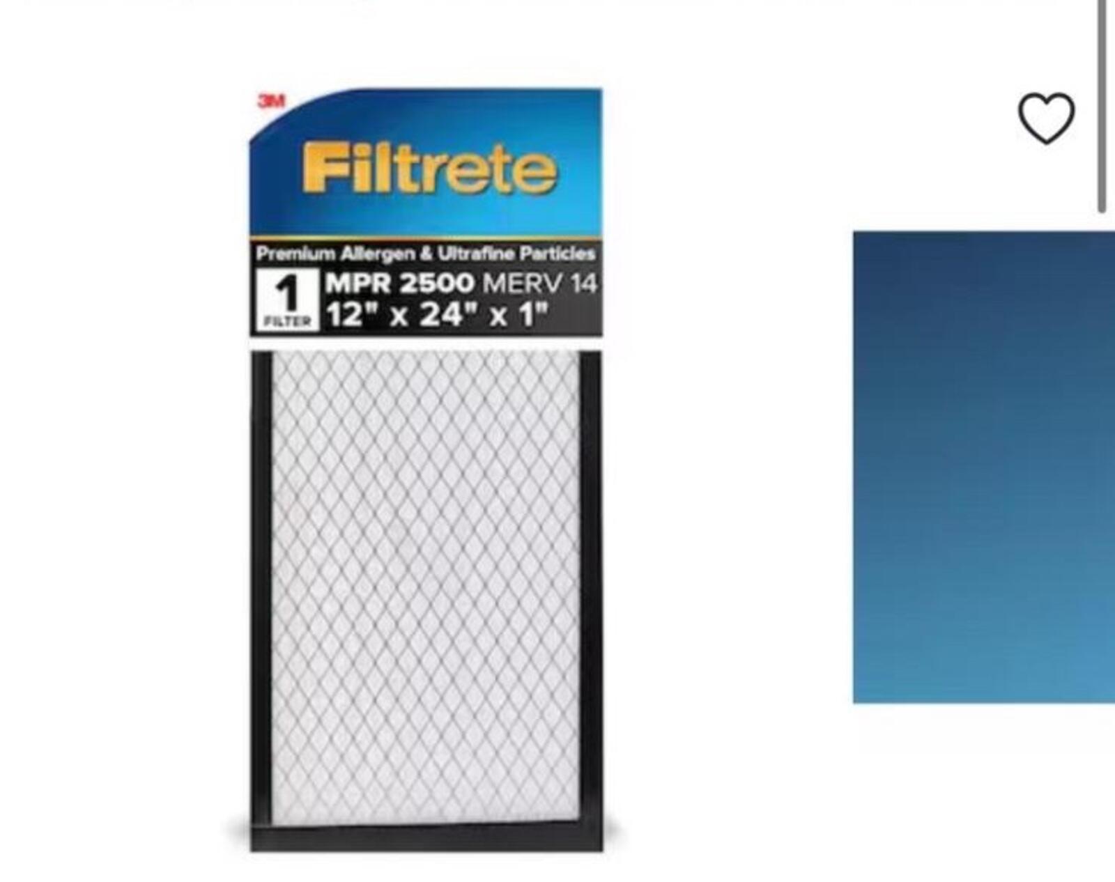 Filtrete 12 x 24 x 1 MERV 14 2500 MPR Premium Allergen Ultrafine Particles