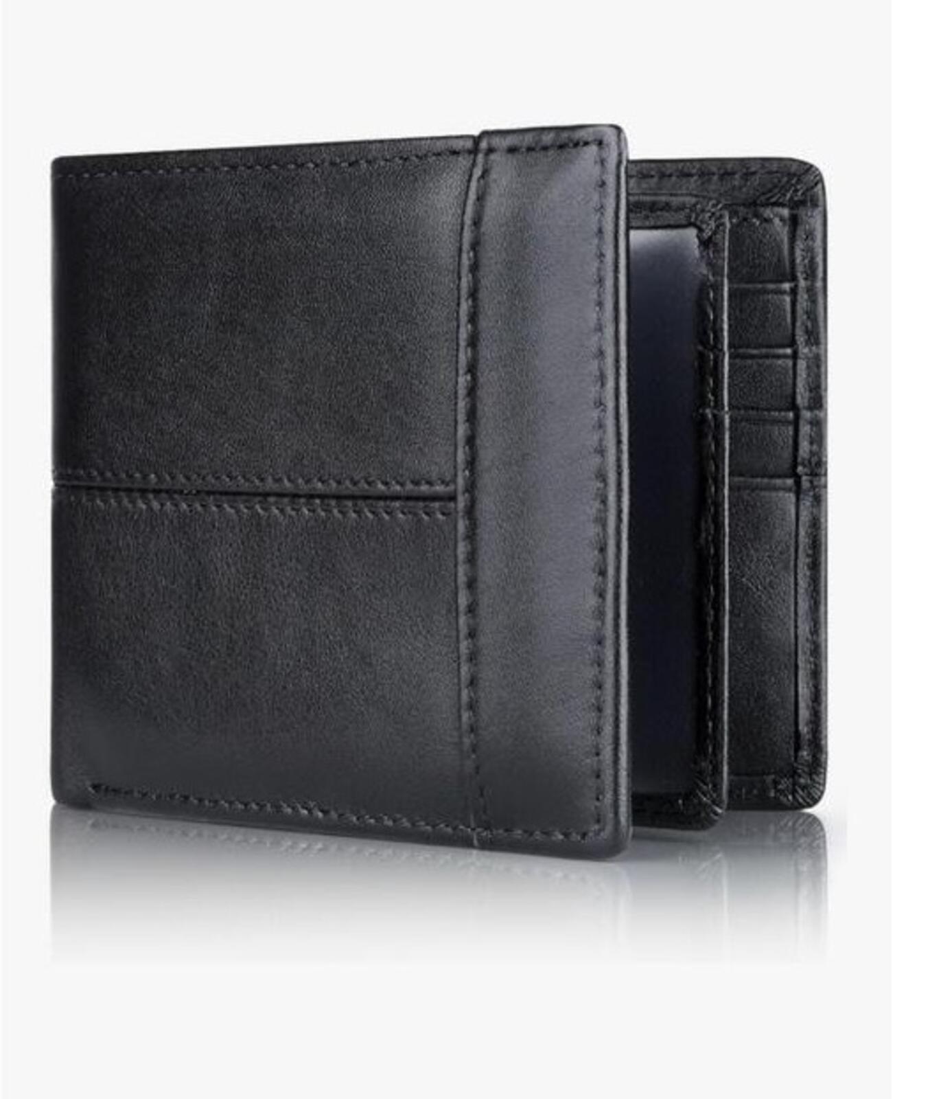 Swallowmall Men's RFID Blocking Leather Wallet - Black