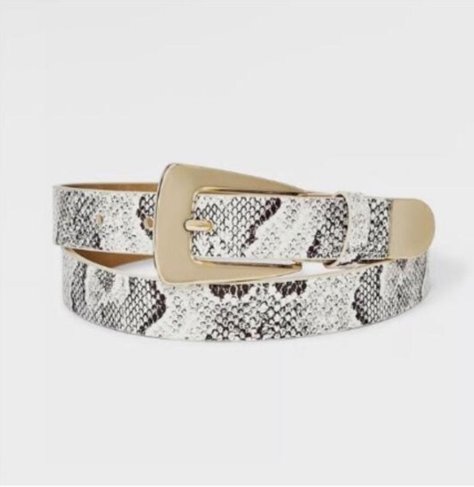 Elongated Buckle with Harness Belt - Gold/Cream/Black L
